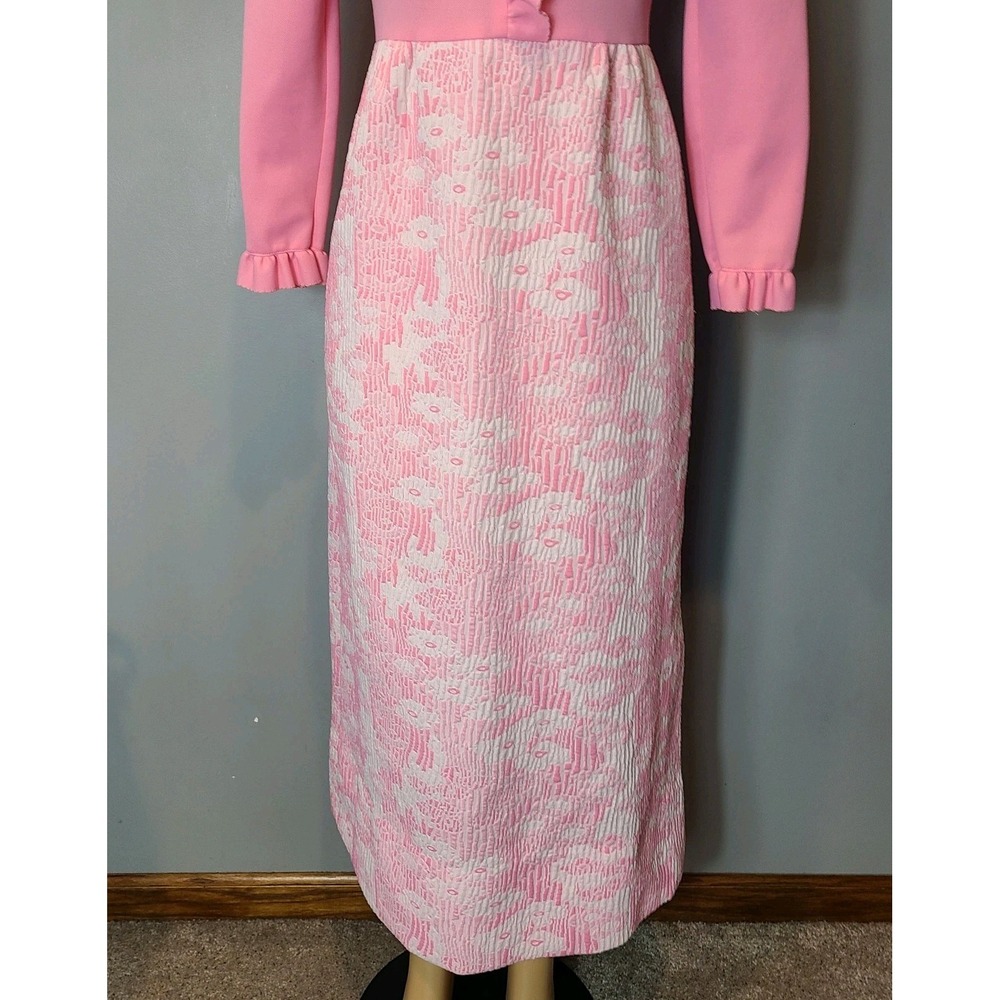 VTG Bleeker Street Dress Sz Small 60s 70s Pink Floral Ruffle Coquette Regency - Picture 3 of 12